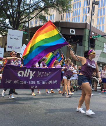Meridian Safe Bank employees marching in the Charlotte Pride parade
